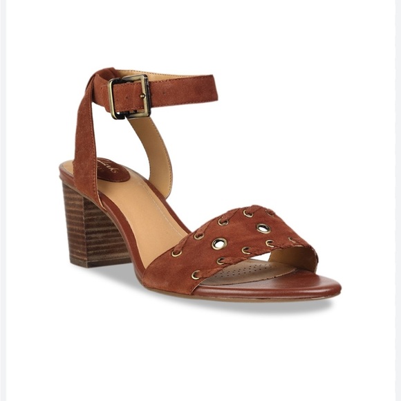 CLARKS Women's RALENE SHEEN Open Toe Sandals Stacked Heel Dark Tan Size 6.5 - Picture 1 of 17